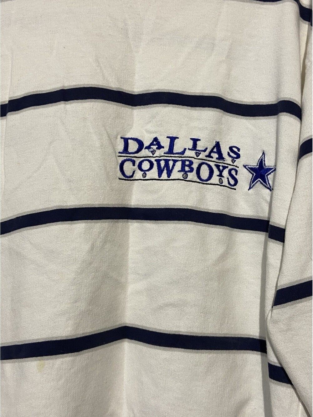 Mens FRONT ROW White Striped Vintage Dallas Cowboys Embroidered Sweatshirt Sz M - Picture 2 of 4